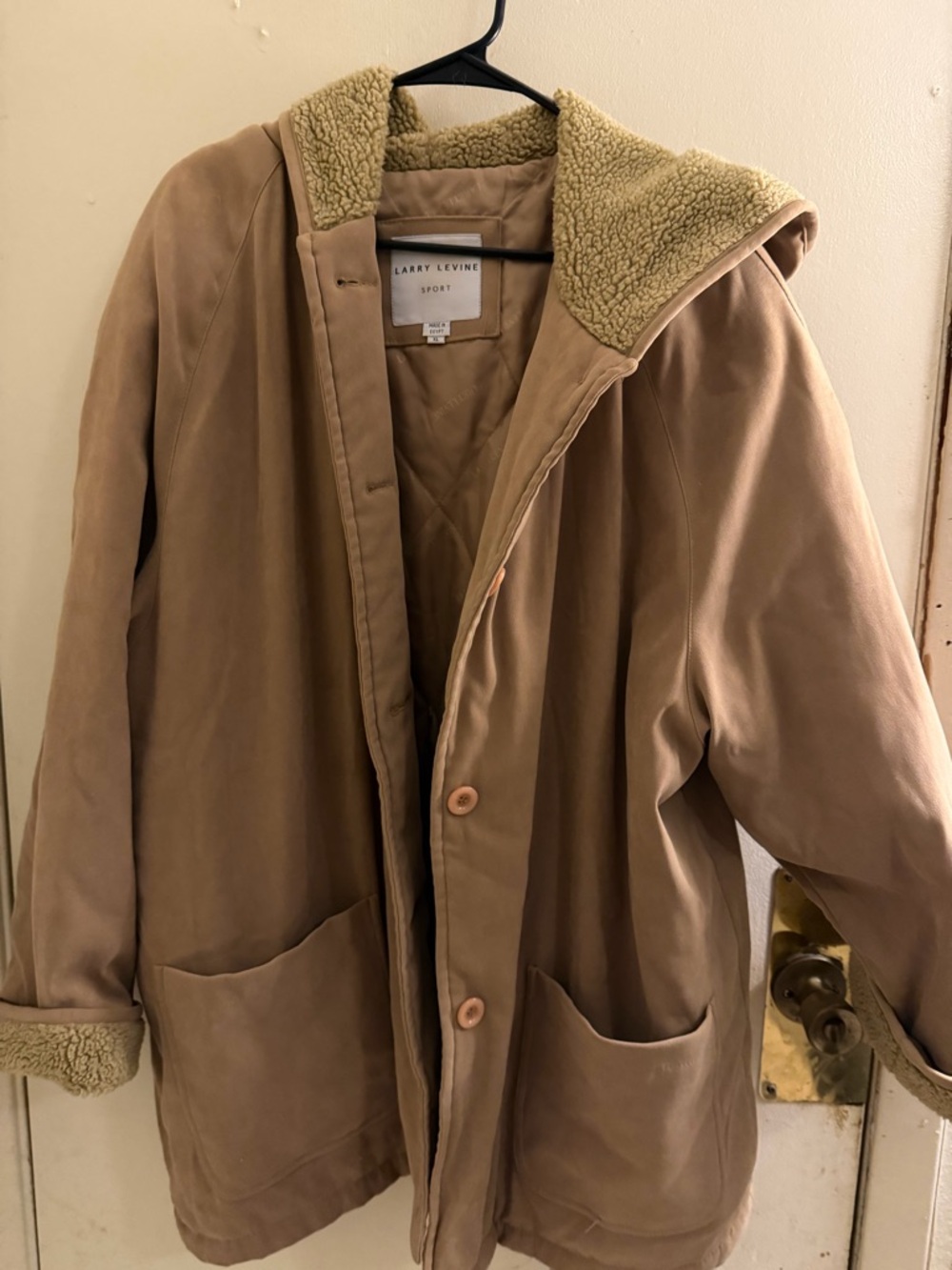 Vintage Larry Levine Tan Hooded Sherpa-Lined Field Coat